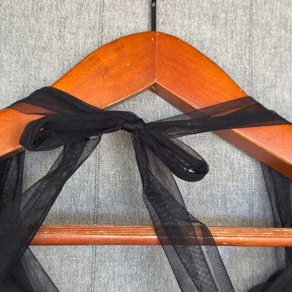 Vintage Y2K Charlotte Russe Black Tulle Satin Floral Applique Off Shoulder Top - Picture 9 of 15